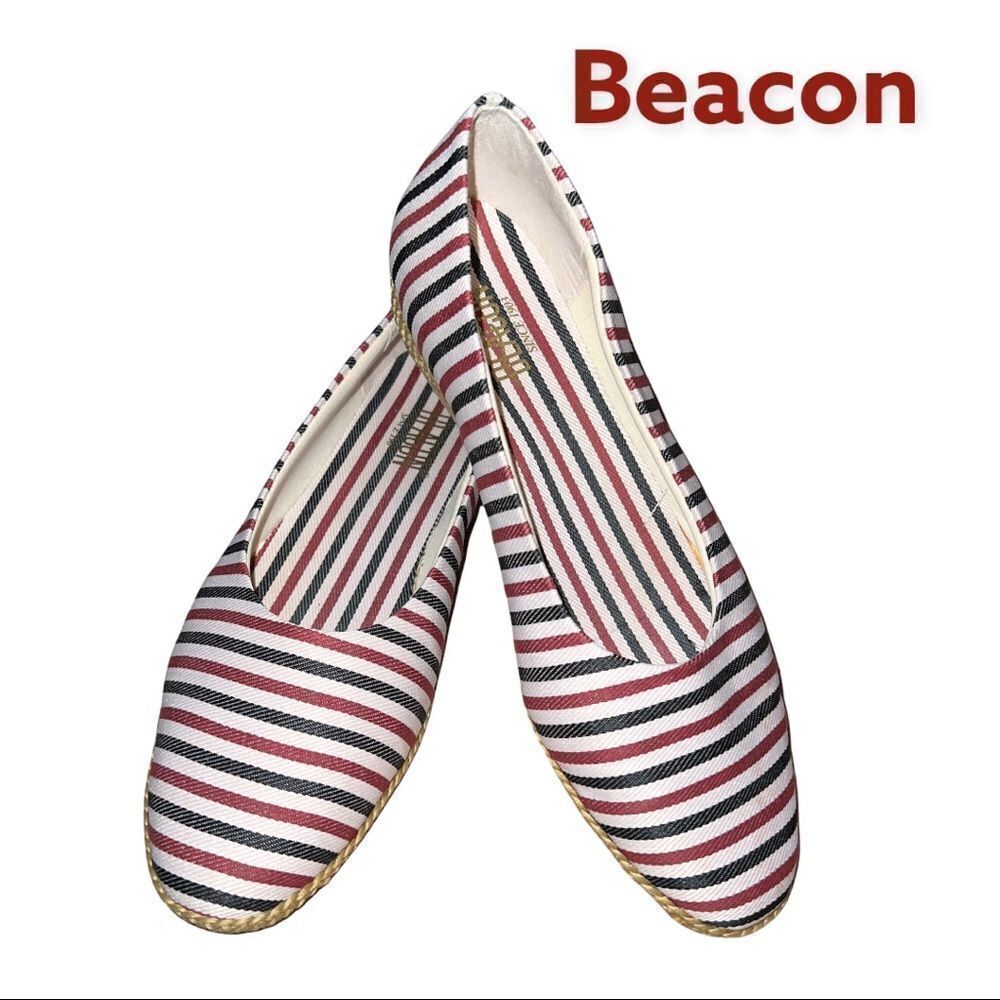 Beacon brand red white and navy blue or black striped comfy shoes - Picture 2 of 9